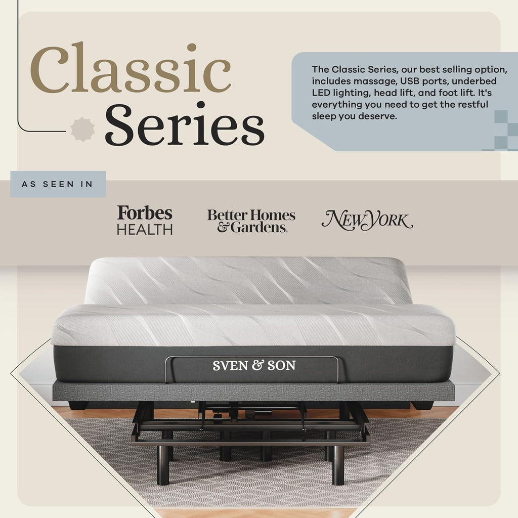 King Adjustable Bed Base Frame + 12” Luxury Cool Gel Memory Foam Mattress, Head up Foot Up, USB Ports, Zero Gravity, Interactive Dual Massage, Wireless, Classic (King)