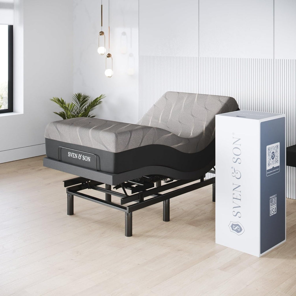 Sven & Son Classic plus (With Head-Tilt) Adjustable Bed Base (Frame) + 14 Inch Hybrid Spring Matt (Medium Soft), Head and Foot Lift, Massage, Under-Bed Lights, USB, Memory, Zero Gravity - Twin XL