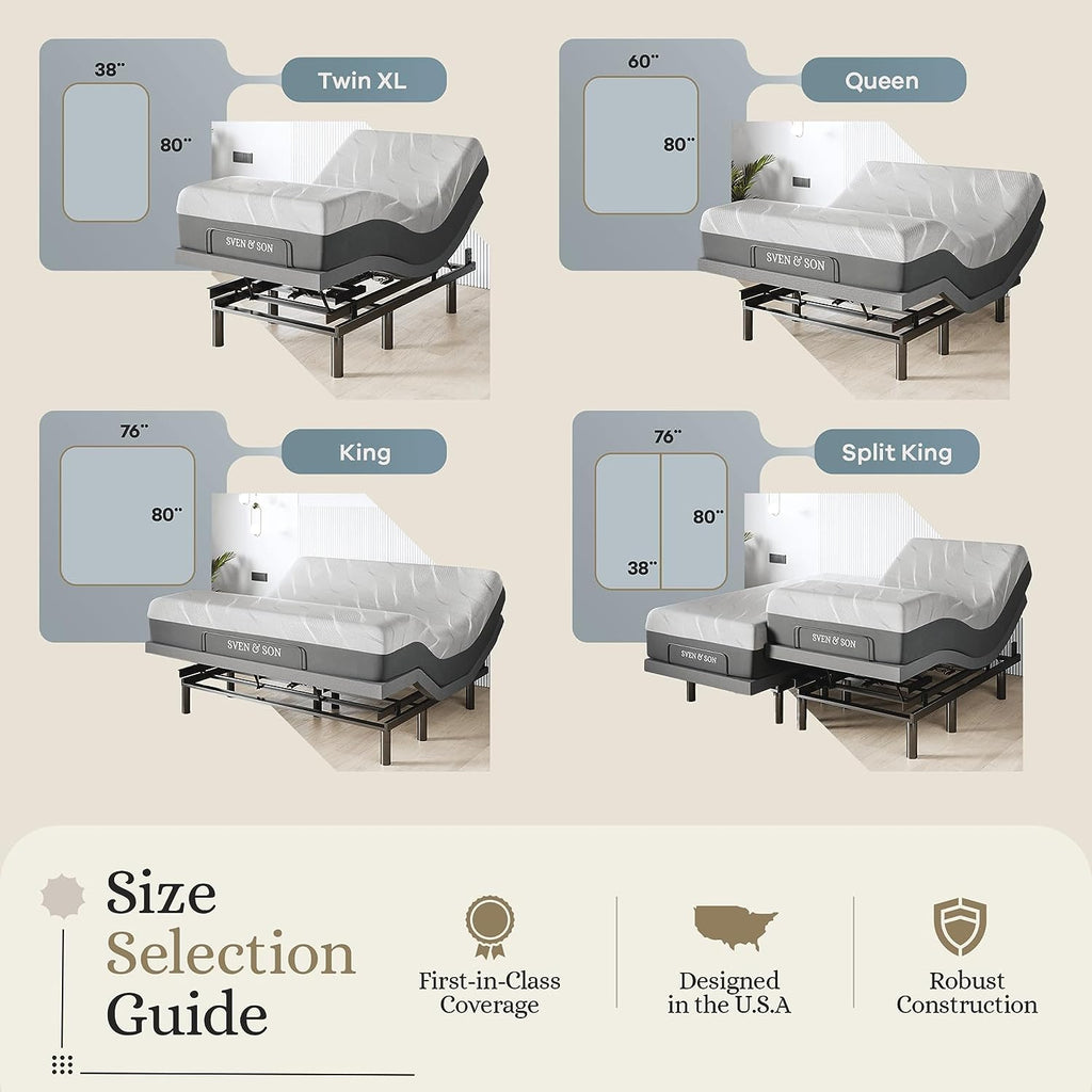 Sven & Son Classic plus (With Head-Tilt) Adjustable Bed Base (Frame) + 14 Inch Hybrid Spring Matt (Medium Soft), Head and Foot Lift, Massage, Under-Bed Lights, USB, Memory, Zero Gravity - Twin XL